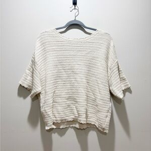 Universal Thread Cream Short-Sleeve Boxy Knit Sweater Scalloped Edges XXL